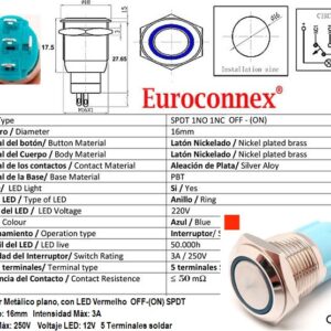 PULSADOR 12V 16MM OFF(ON) LED VERMELHO - Image 1