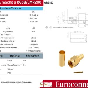 FICHA SMA MACHO Cravar RG-58 DOURADA - Image 1