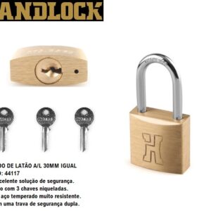 CADEADO A/L30mm LATÃO 3-CHAVES HANDLOCK
