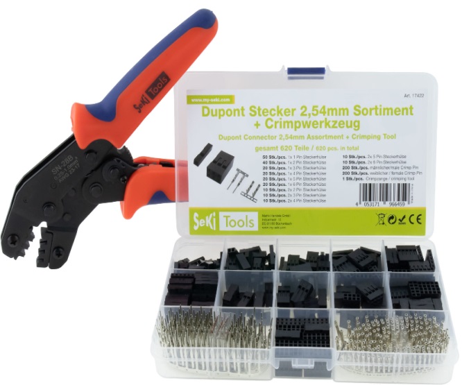 ESTOJO Conector Dupont 2,54mm Sortido + ALICATE de CRAVAR 620pcs