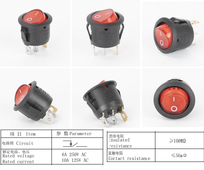 INTERRUPTOR ON-OFF 250V 6A 3P. Ø23mm REDONDO