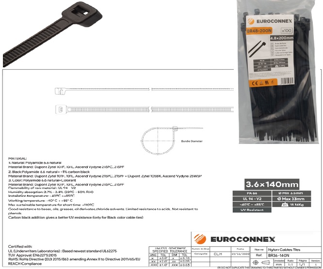 ABRAÇADEIRAS PLASTICAS 140x3.6mm 18k PRETO (100PCS)