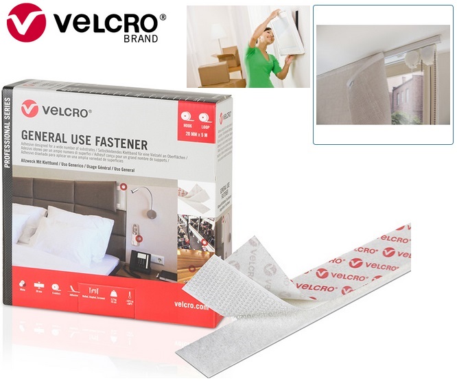 FITA ADESIVA GANCHO E LAÇO BRANCO 20mm x 5m VELCRO