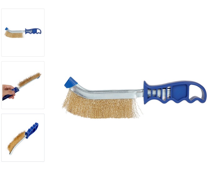 ESCOVA DE MÃO EM METAL CABO EM PLÁSTICO CERDAS DE LATÃO 25cm
