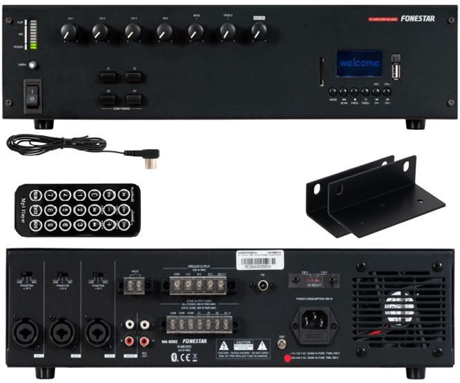 AMPLIFICADOR 600W TRF.100V 4-ZONAS Bluetooth/USB/SD/FM