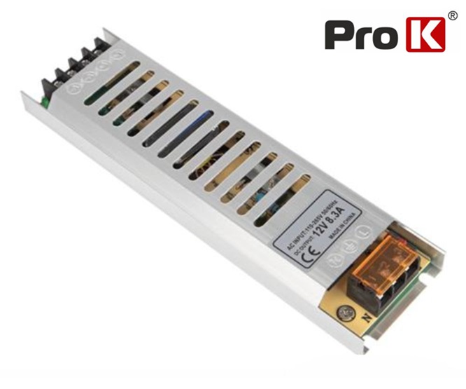FONTE de Alimentação 230V/12V 8,3A 100W IP20 SLIM