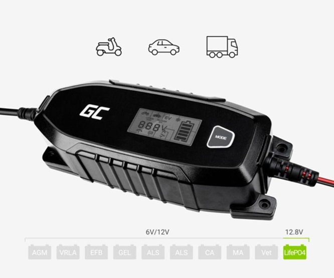 Carregador de Baterias 6-12V 4-120A C/ Proteção GREEN CELL