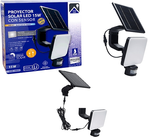 Projetor solar LED com sensor 15W 3CCT