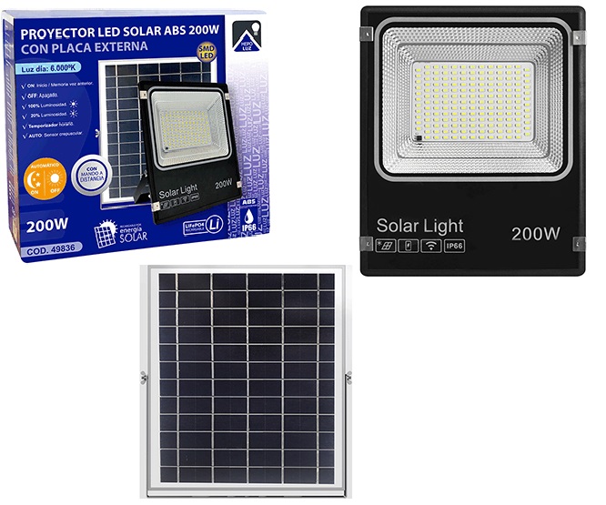 PROJETOR C/PAINEL FOTOVOLTAICO 200W-6000K IP66 C/Bateria