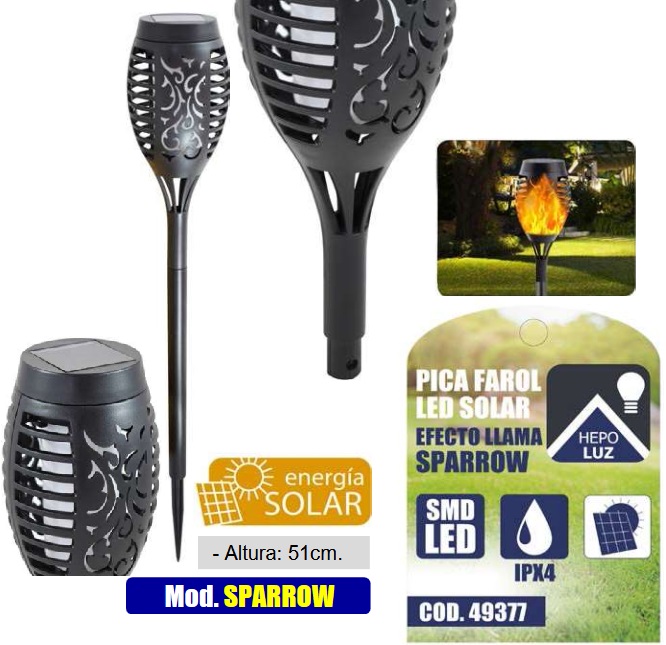 APLIQUE LED SOLAR EFEITO CHAMA Sparrow C/PAINEL 51cm