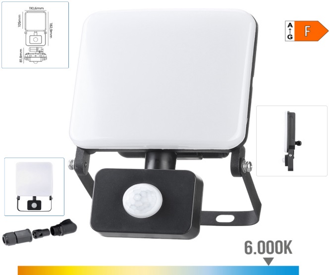 PROJETOR LED 230V 20W 1560lm 6000K S/MOLDURA C/SENSOR IP44