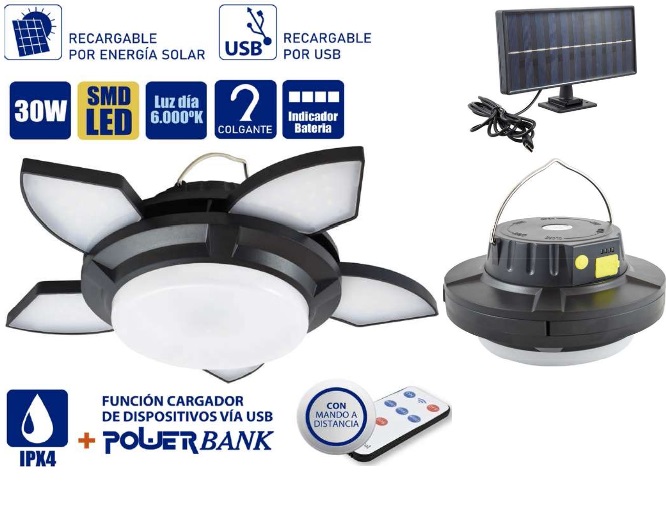 LANTERNA SOLAR-30W 6000K/RECARREGAVEL C/IMAN