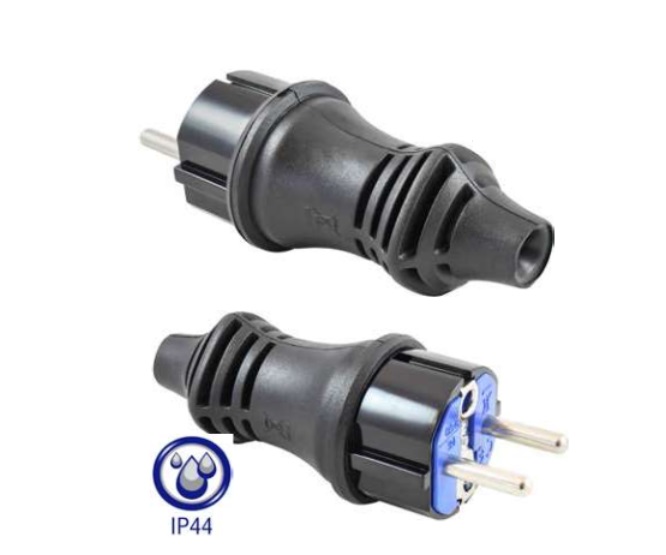FICHA AC-230V 16A SCHUKO/MACHO P/CABO IP44 PRETA