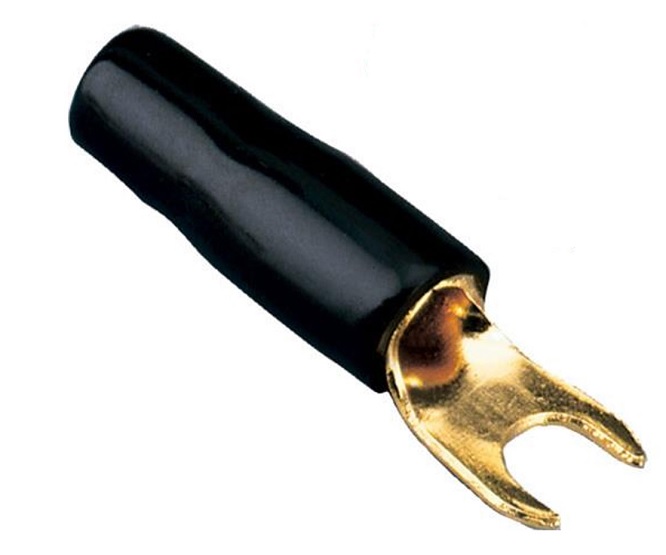 TERMINAL FORQUILHA ISOLADA 6mm/M4 DOURADO PRETO