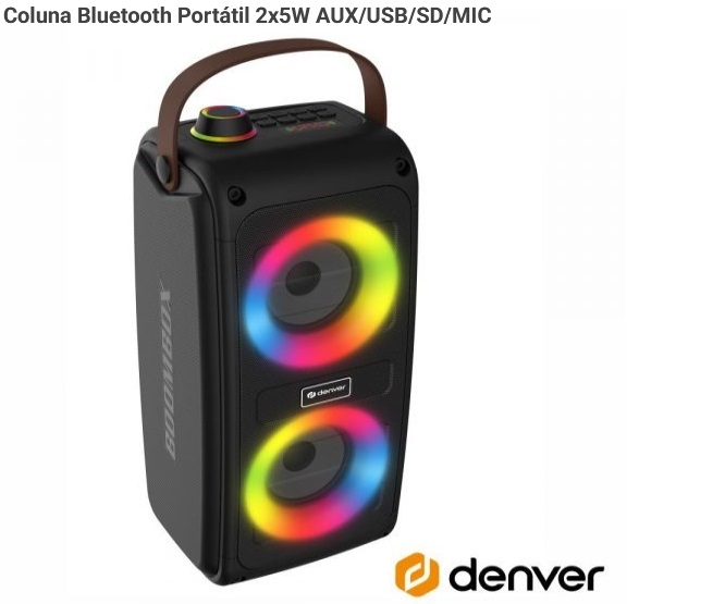 Coluna Bluetooth Portátil 2x5W AUX/USB/SD/MIC