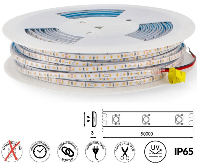 Fita Led 220Vac 12W/m 2700K Smd2025 Half6,5mm-1m (Bobine 50m)
