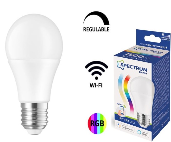 LAMPADA E-27 230V 13W-RGB-WIFI-SMART-REG.