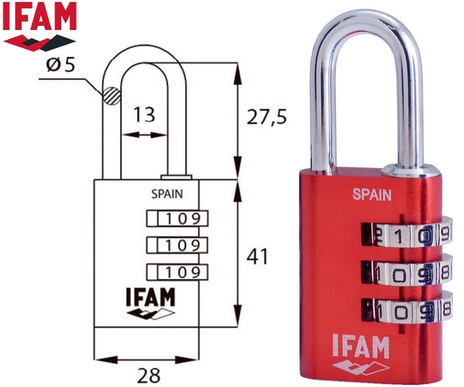 CADEADO COMBI30 RED LOCK 30mm ARCO Ø5mm COM COMBINAÇÃO IFAM