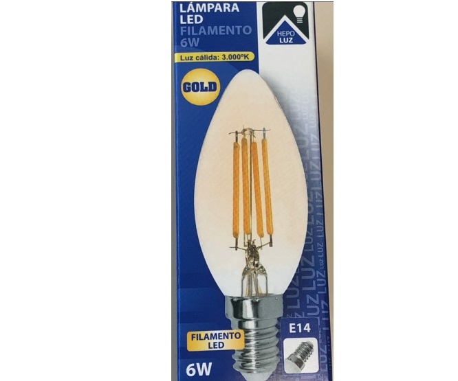 LAMPADA 230V E-14 6W 3000K Vela-Gold Filamento